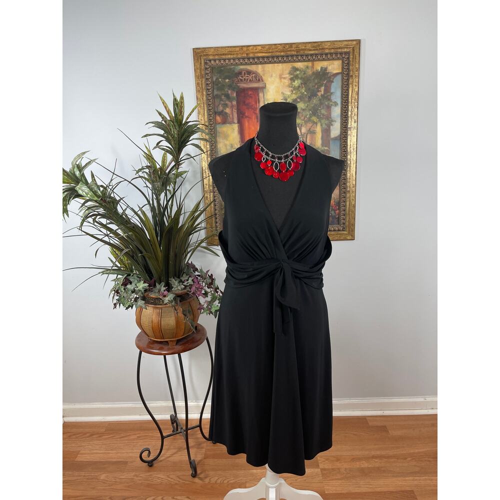 White House Black Market Wrap Dress Womens 12 Black Sleeveless Romantic Academia